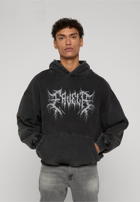 BASIC TRIBAL BLACK WASHED HOODIE-0
