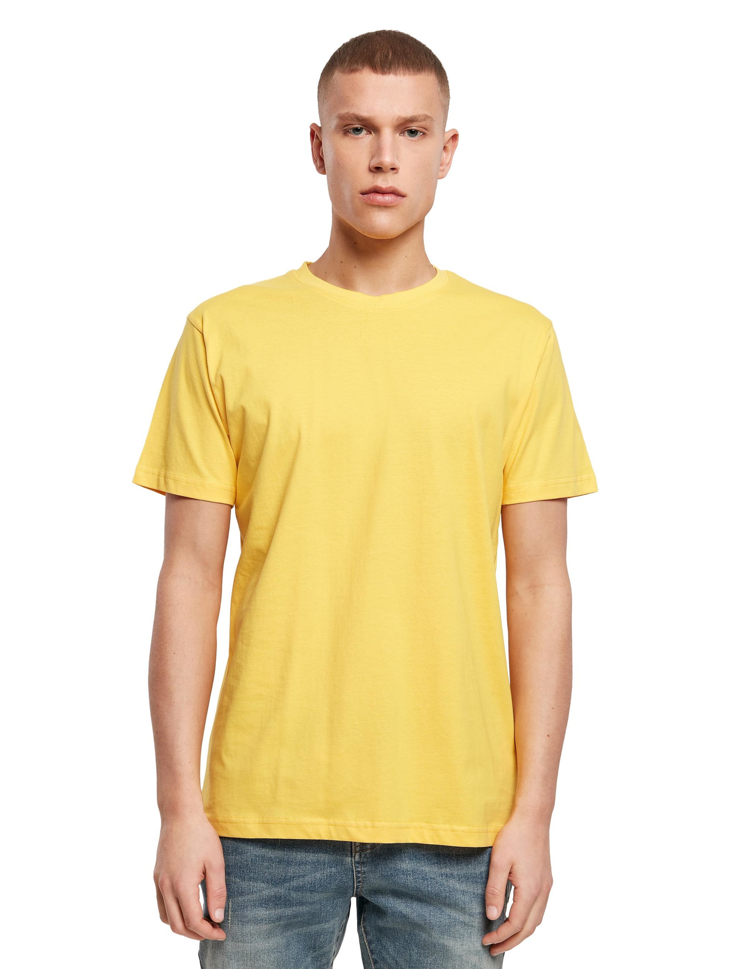 Build Your Brand T-Shirt Round Neck Mannen op kleur geel, Maat L