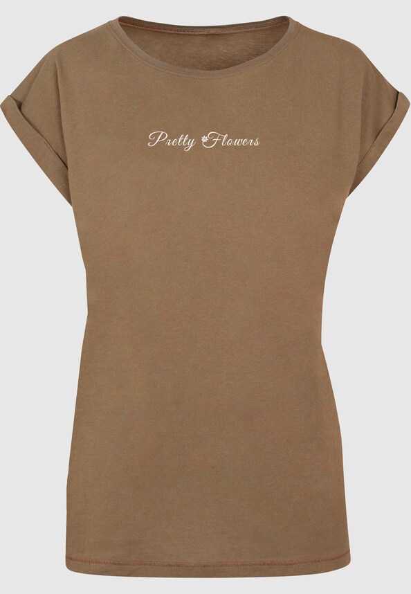 Ladies Pretty Flowers - Extended Shoulder Tee-2