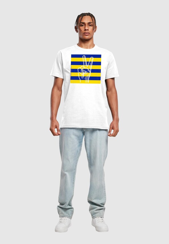 Peace - Stripe Victory Hand T-Shirt Round Neck-2