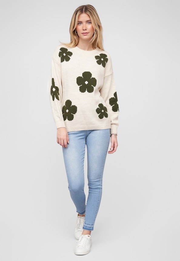 Cloud 5ive Crewneck Knit Sweater with Flowers-4