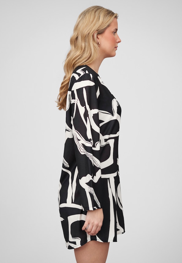 Cloud5ive Damen Kleid mit Turn-Up-Ärmeln und V-Neck All Over Grafik Print-3