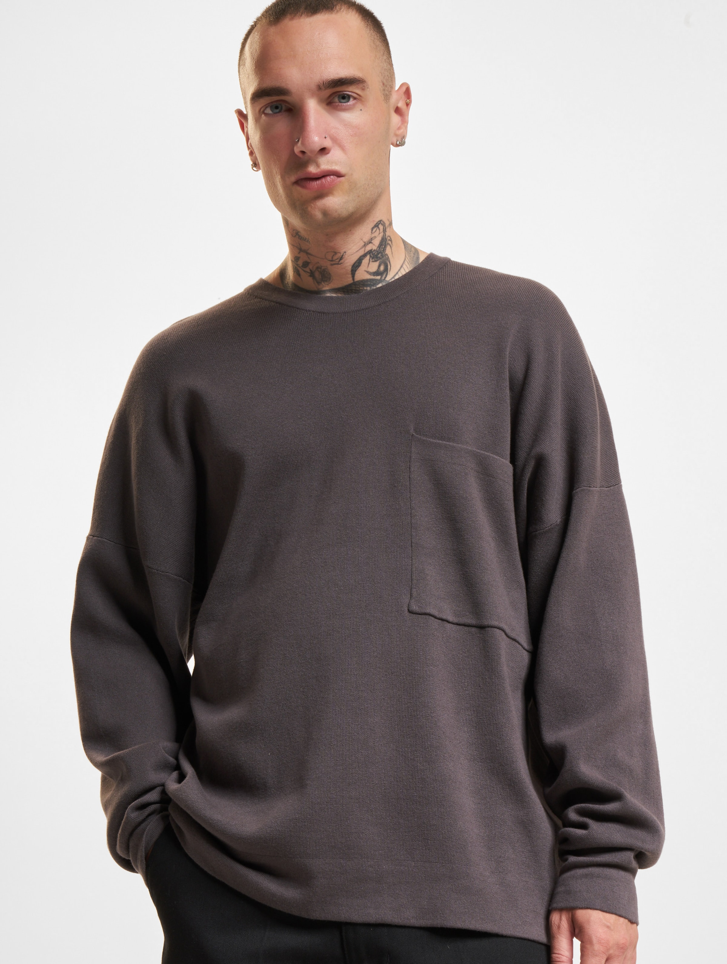 Only & Sons Lamai Ovz 12 Ls Pocket Crew Pullover op kleur grijs, Maat S