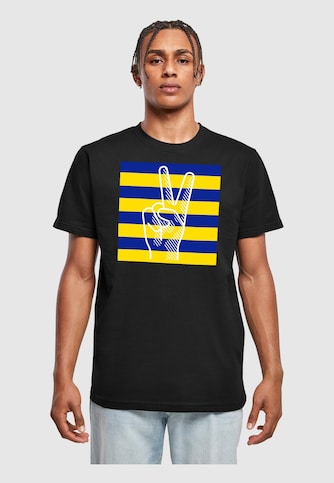 Peace - Stripe Victory Hand T-Shirt Round Neck