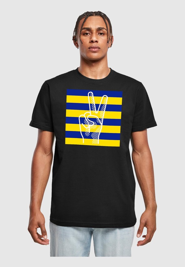 Peace - Stripe Victory Hand T-Shirt Round Neck-0