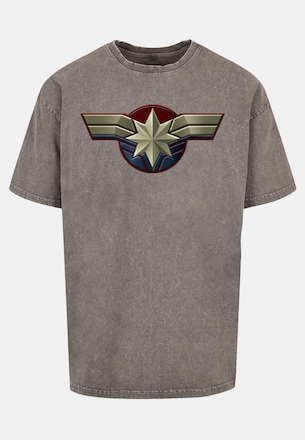 Captain Marvel - Chest Emblem Acid Washed Oversize Tee