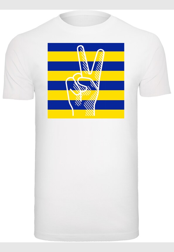 Peace - Stripe Victory Hand T-Shirt Round Neck-3
