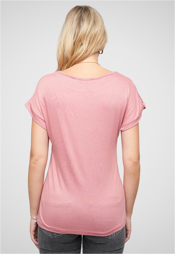 Viskose T-Shirt mit Ärmelumschlag und Rundhals-1
