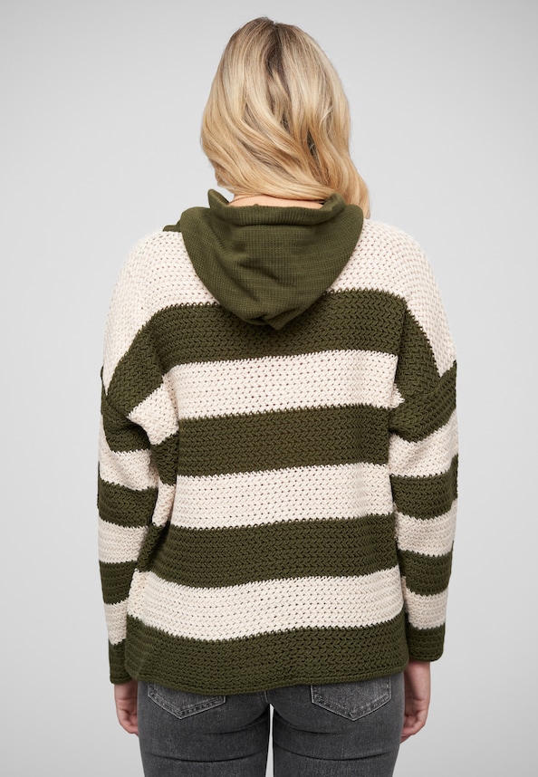Strick-Hoodie mit Tunnelzug und Streifen-1
