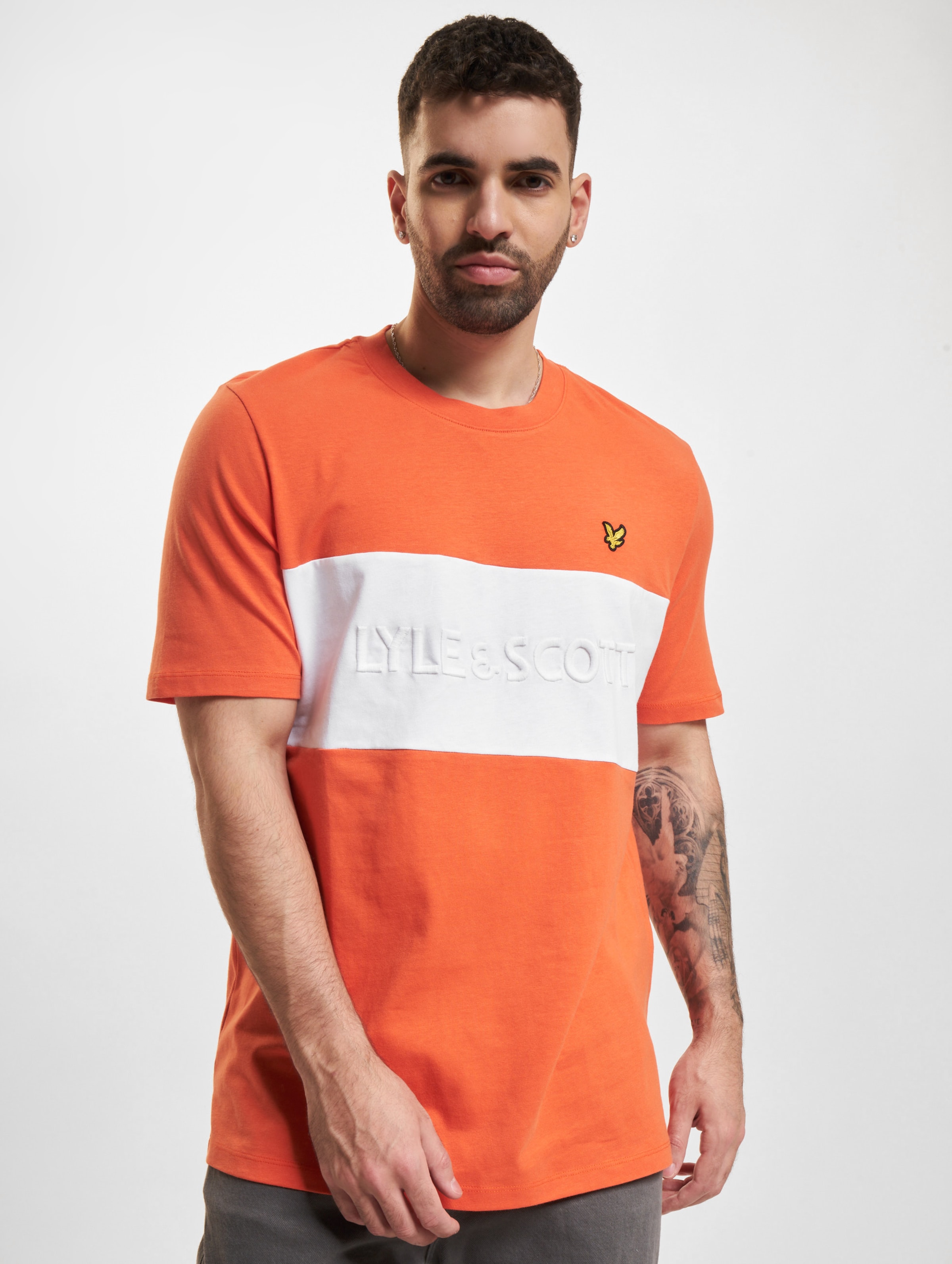 Lyle & Scott Colourblock Embroidered Logo T-Shirt Mannen op kleur oranje, Maat L