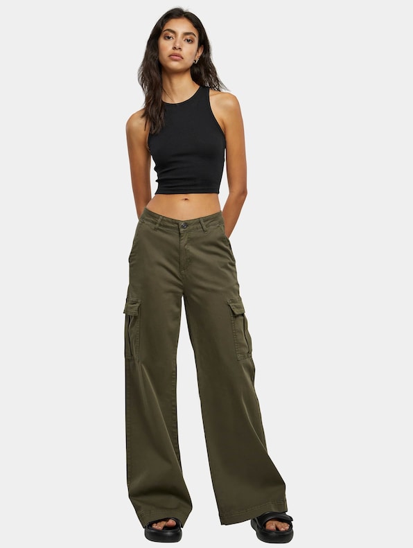 Ladies High Waist Wide Leg Twill Cargo Pants-TB6040