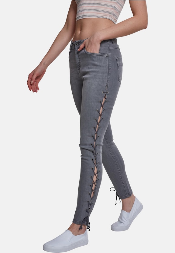 Ladies Denim Lace Up Skinny Pants-2