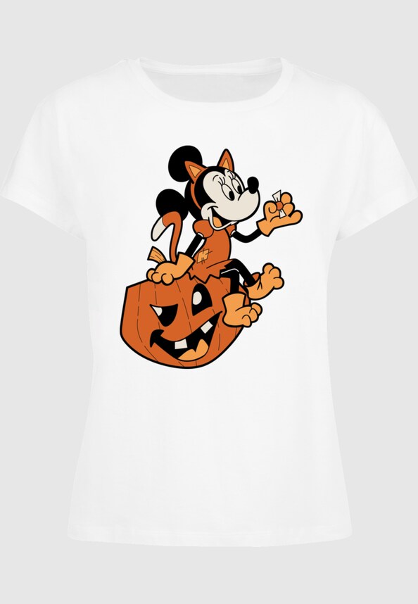 Ladies Minnie Mouse - Halloween Cat On Pumpkin Box Tee-4
