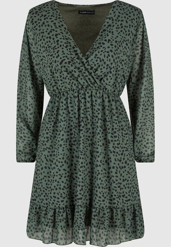 Cloud5ive V-Neck Chiffon in Wickeloptik mit Leo Print Dress-3