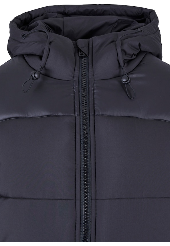Ladies Hooded Mixed Puffer Coat-5