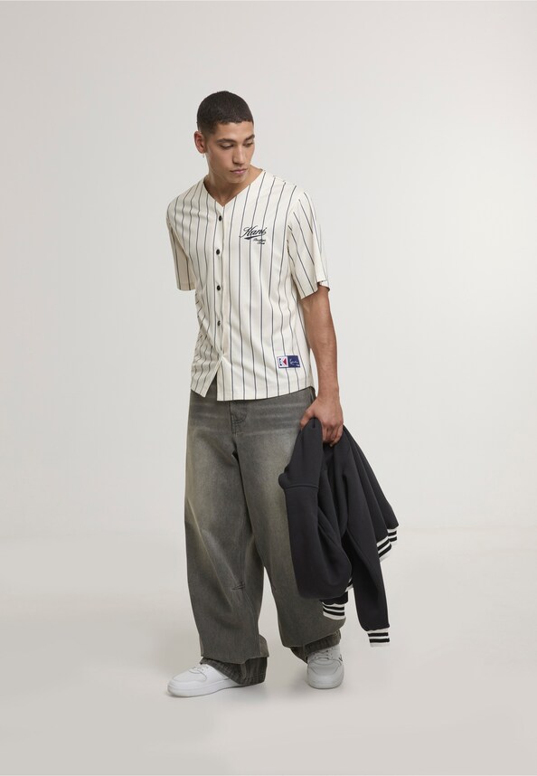 Cursive Varsity Pinstripe Cropped Baseball Jersey-2