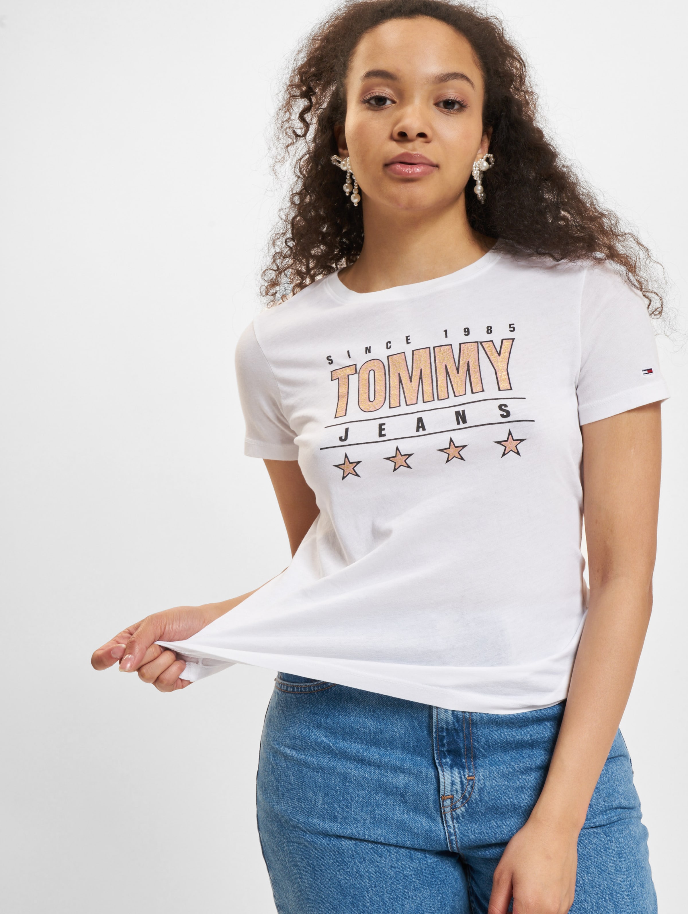 Tommy Jeans Slim Metallic T-Shirt Frauen,Unisex op kleur wit, Maat S