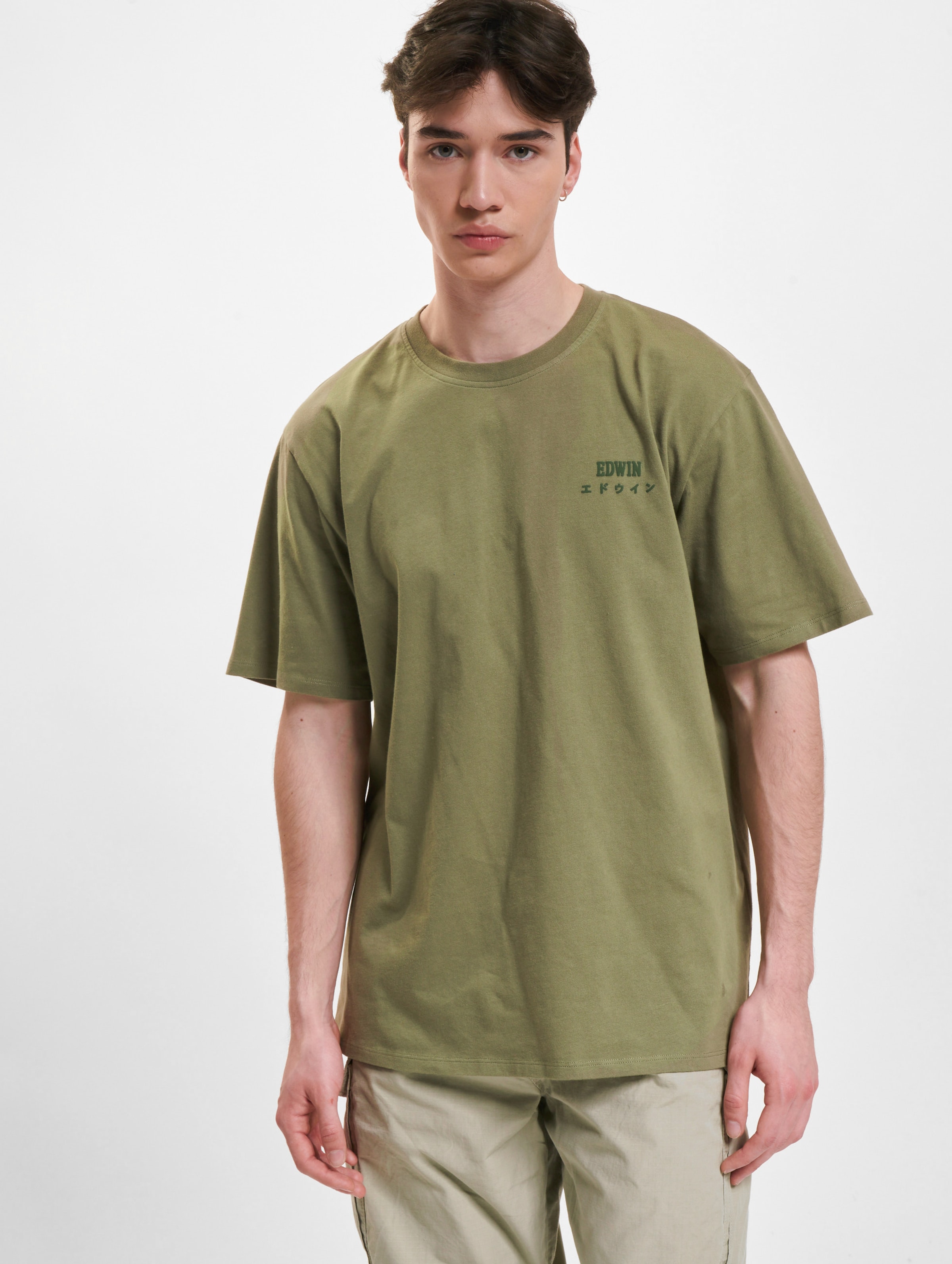 Edwin Logo Chest T-Shirt Mannen op kleur olijf, Maat S