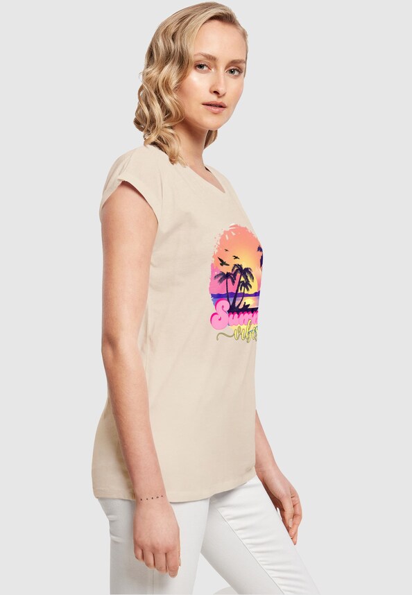 Ladies Summer Vibes Sunset Extended Shoulder Tee-3