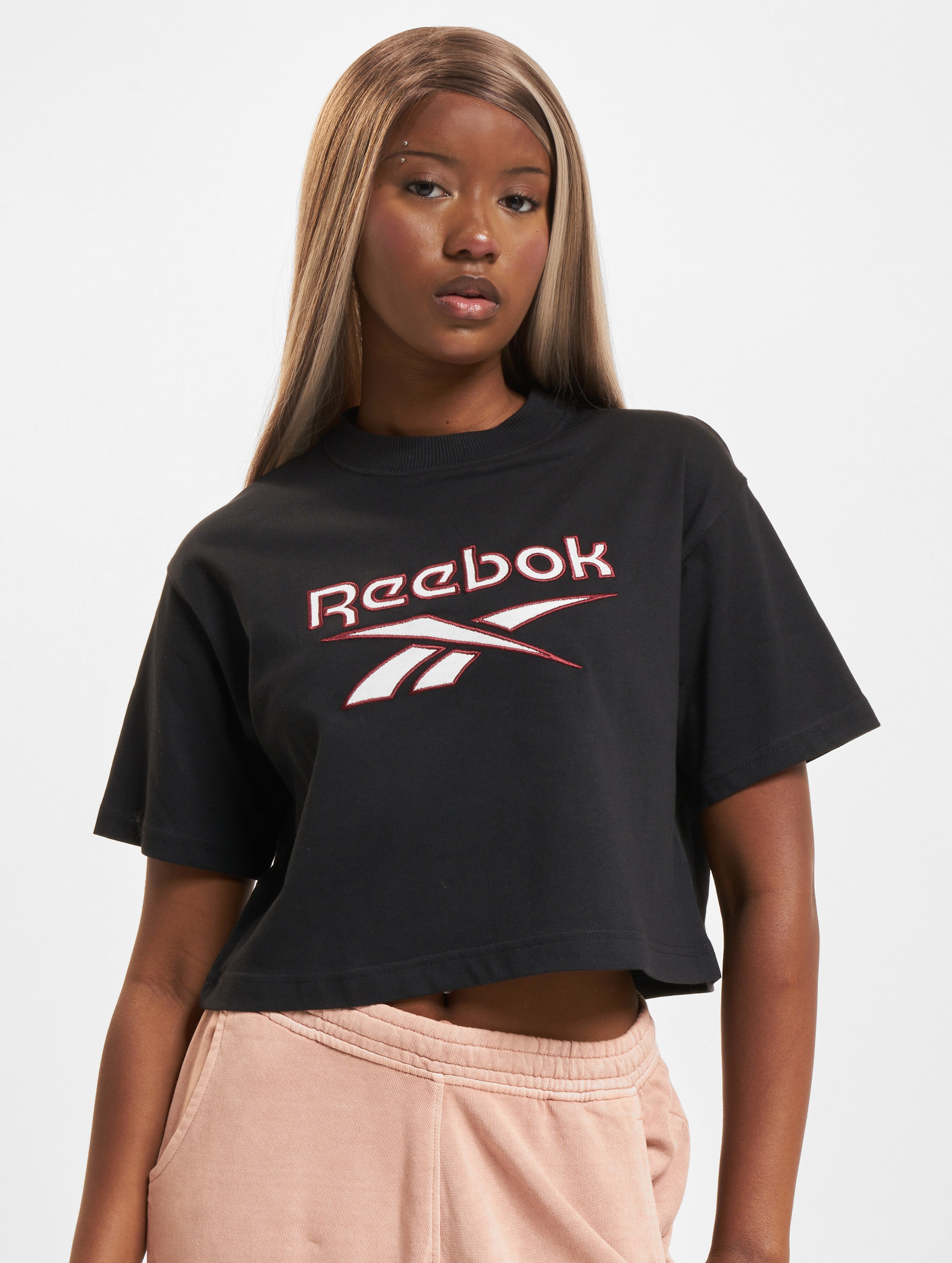 Reebok Big Logo Crop T-Shirt op kleur zwart, Maat XS