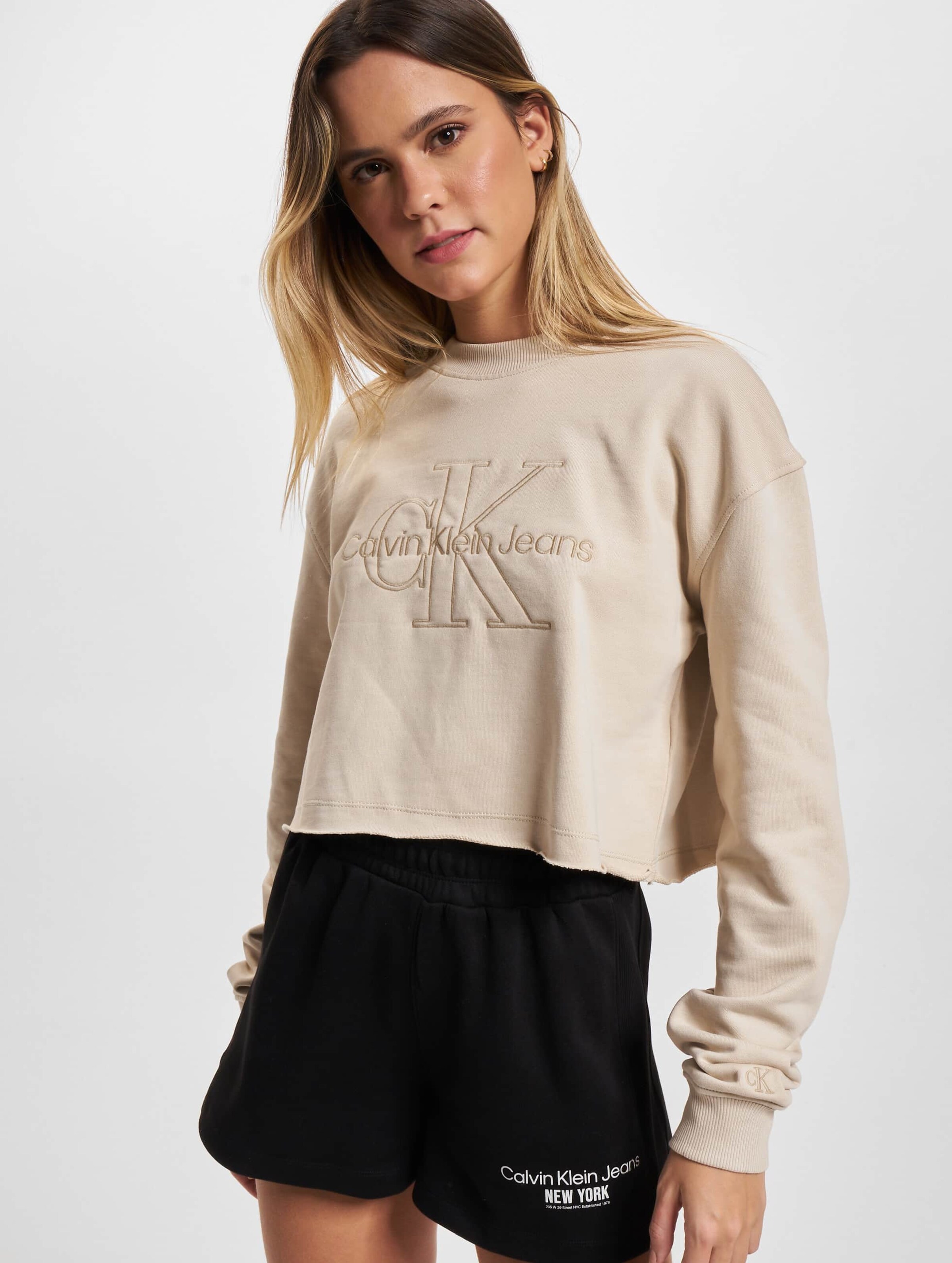 Calvin Klein Jeans Monologo Sweater Vrouwen op kleur beige, Maat XS