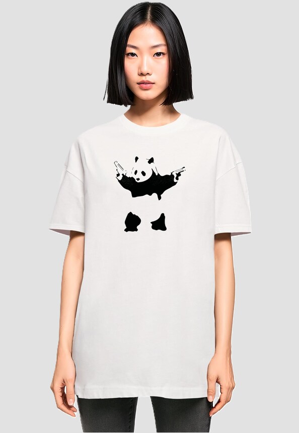 Ladies Brandalised - Panda Guns Oversized Boyfriend Tee-0
