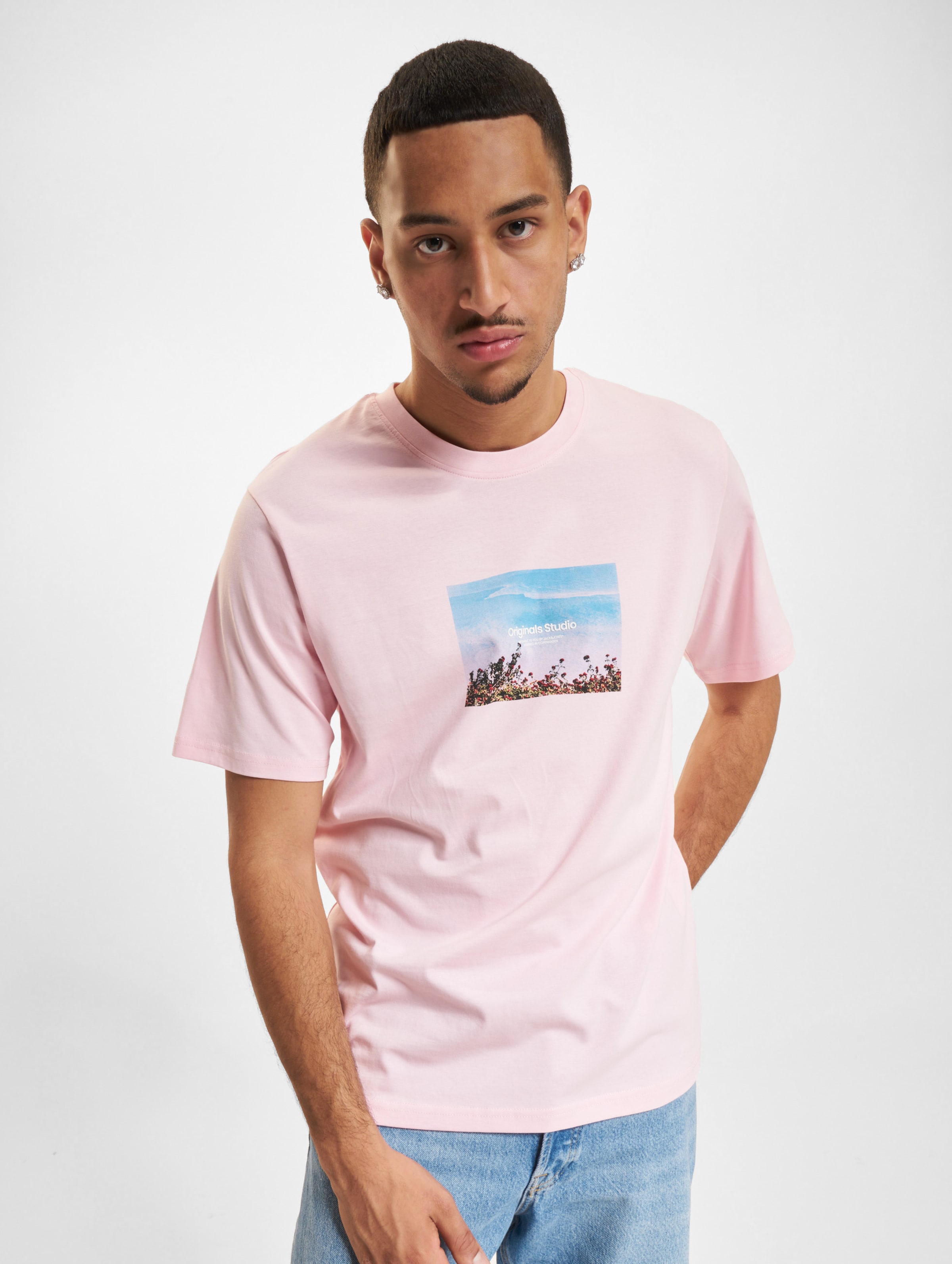 Jack & Jones Vesterbro Picture Crew Neck T-Shirt op kleur roze, Maat M