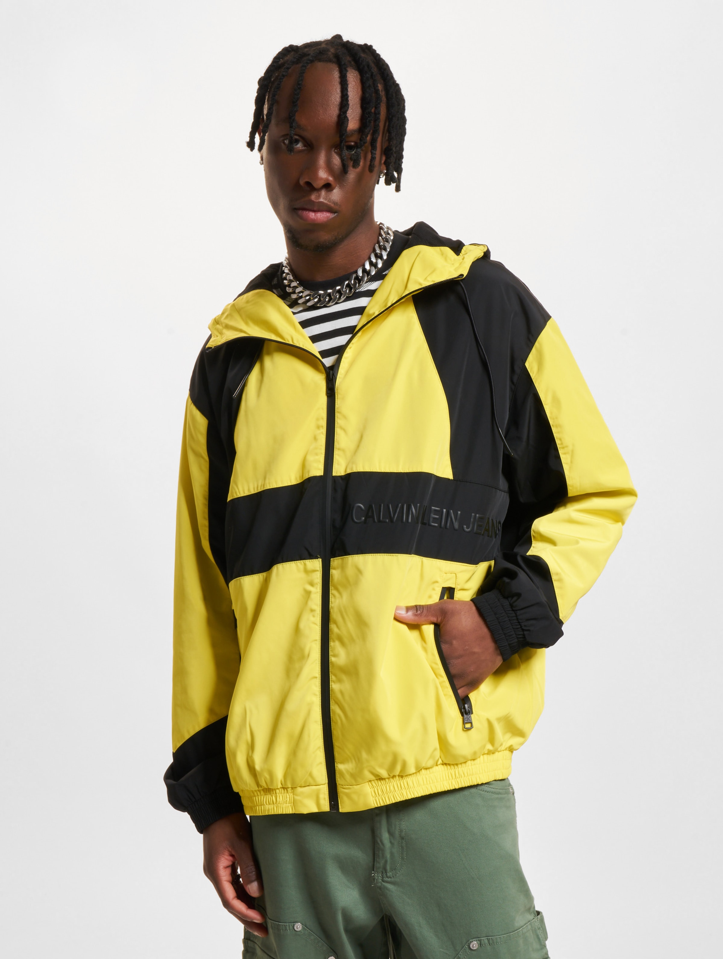 Calvin Klein Jeans Stripe Box Windbreaker Männer,Unisex op kleur geel, Maat XL