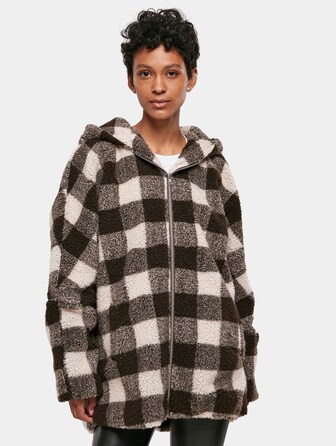 Ladies Hooded Oversized Check Sherpa