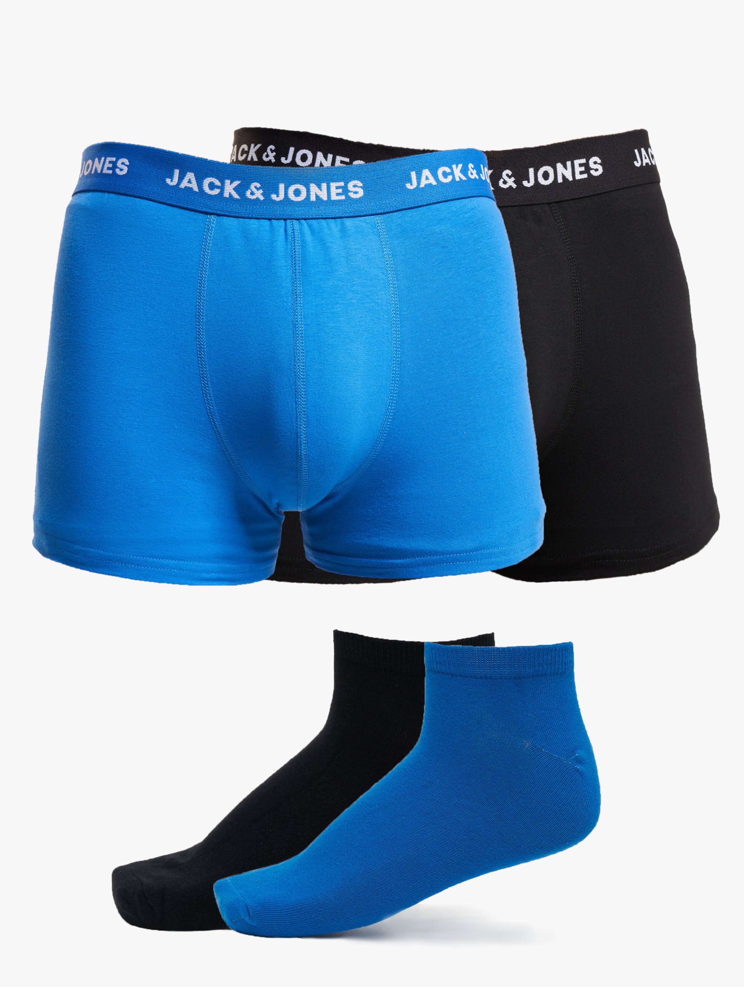 JACK & JONES Jacdavid solid weekendset (2+2-pack) - heren boxers en enkelsokken - kobalt blauw en zwart - Maat: XL
