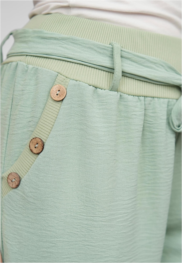 Cloud5ive Damen Sommer Hose Knopfleiste und Bindegürtel 2-Pockets-4