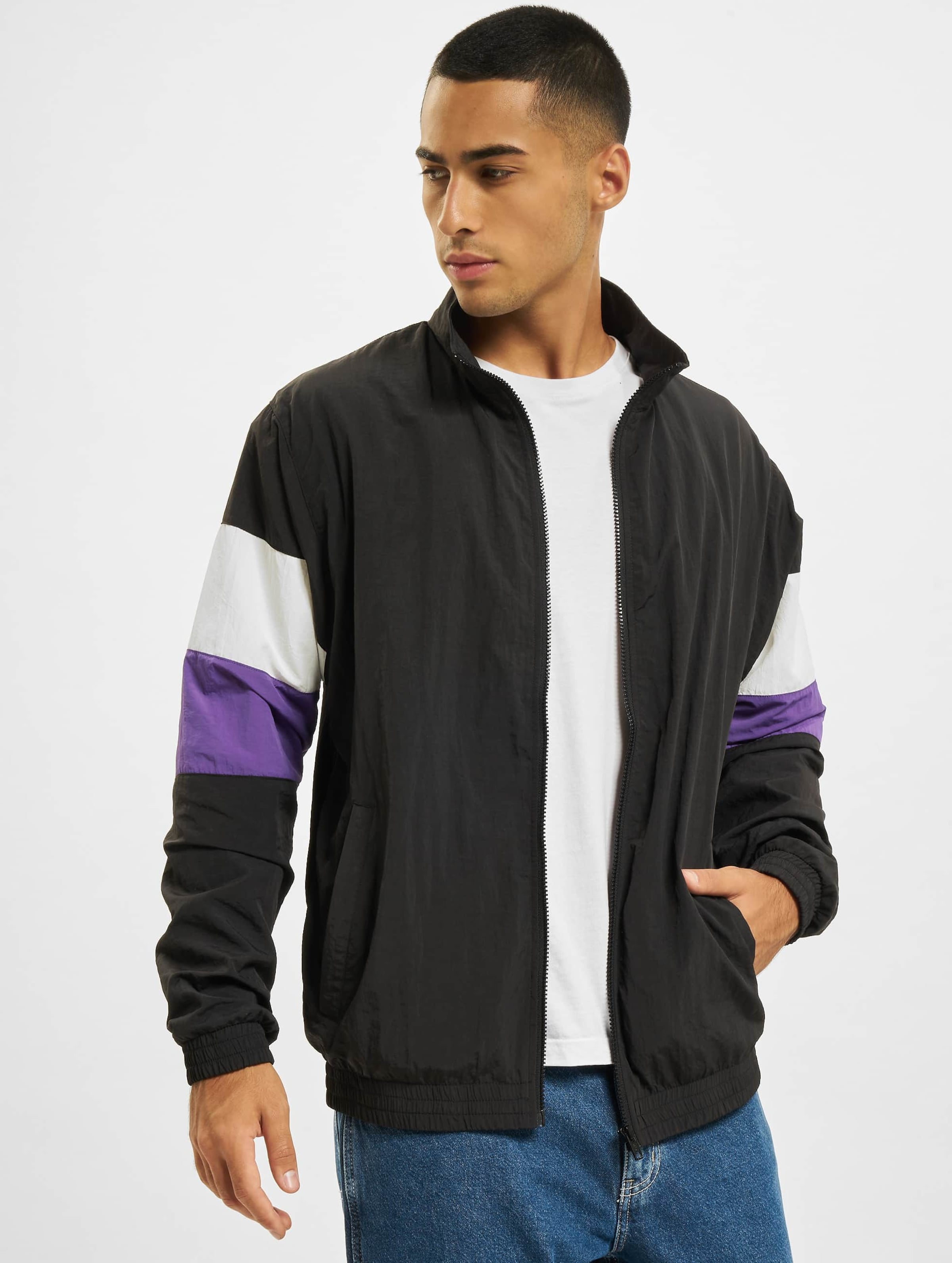 Urban Classics 3-Tone Crinkle Track Jacket Mannen op kleur zwart, Maat M