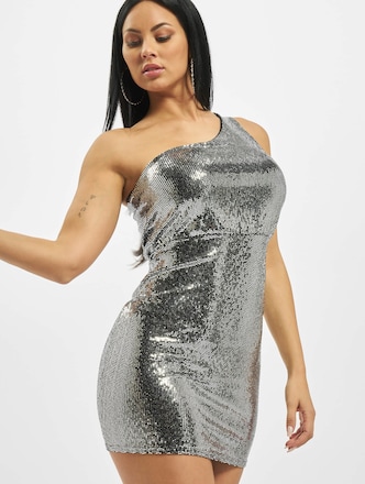 Missguided Sequin Puff One Shoulder Dress