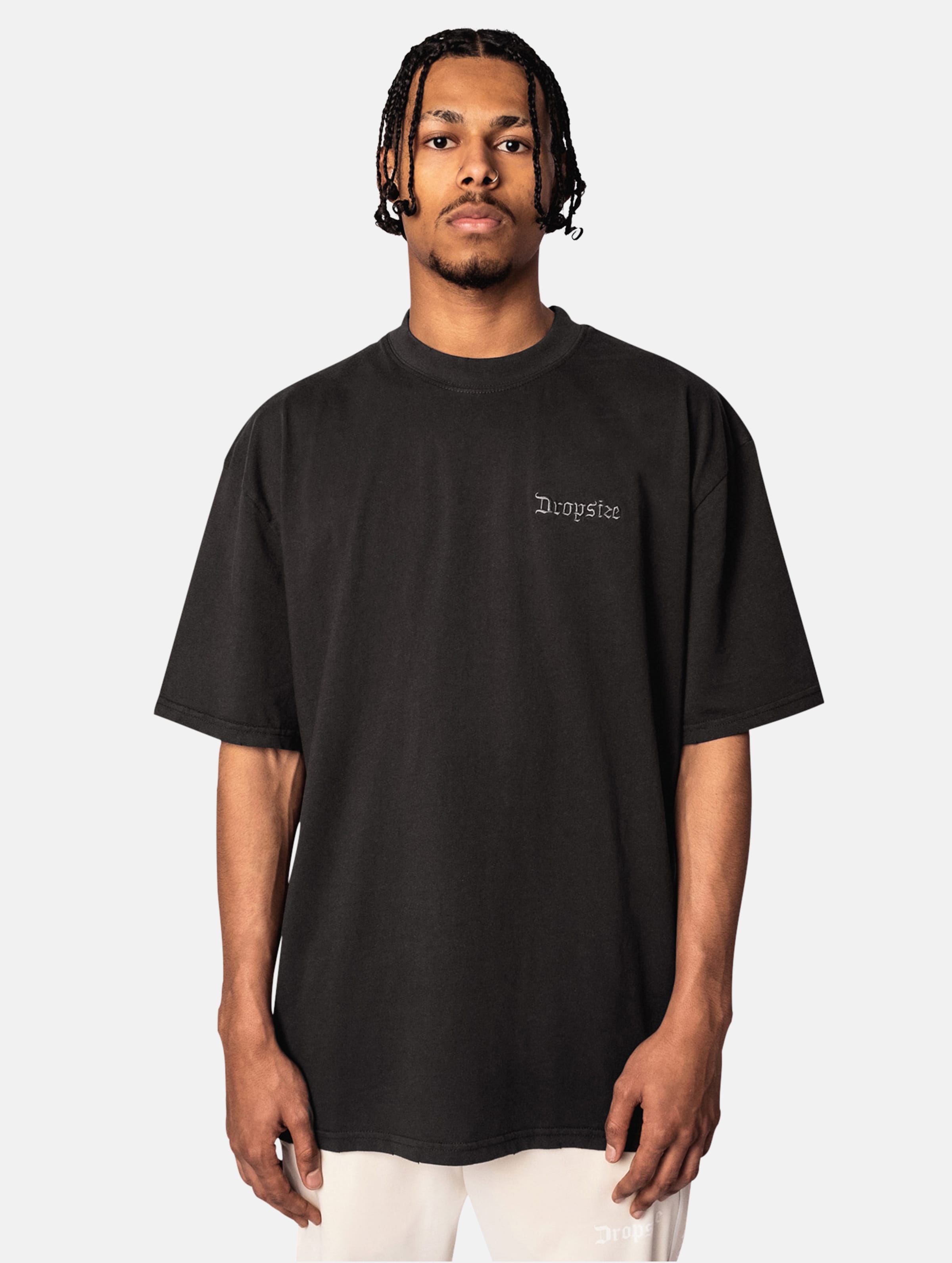 Dropsize Heavy Oversize Embo T-Shirts op kleur zwart, Maat M