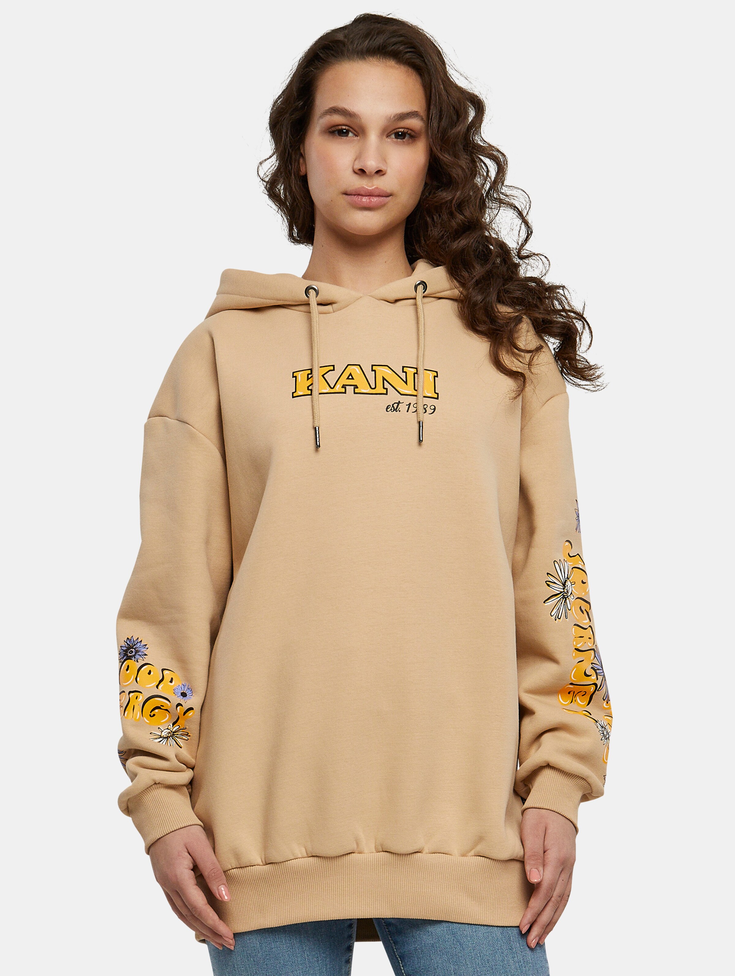 Karl Kani KK Retro Long Fit Flower Hoodie op kleur beige, Maat L