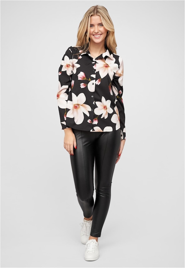 Langarm-Bluse mit Knopfleiste u. Blumenprint-4