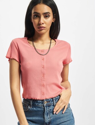 Ladies Cropped Button Up Rib