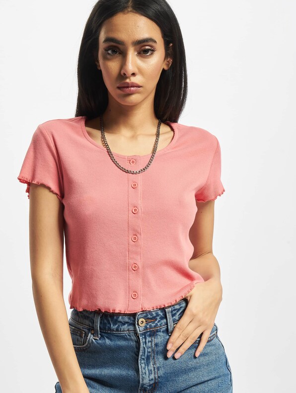 Ladies Cropped Button Up Rib-0