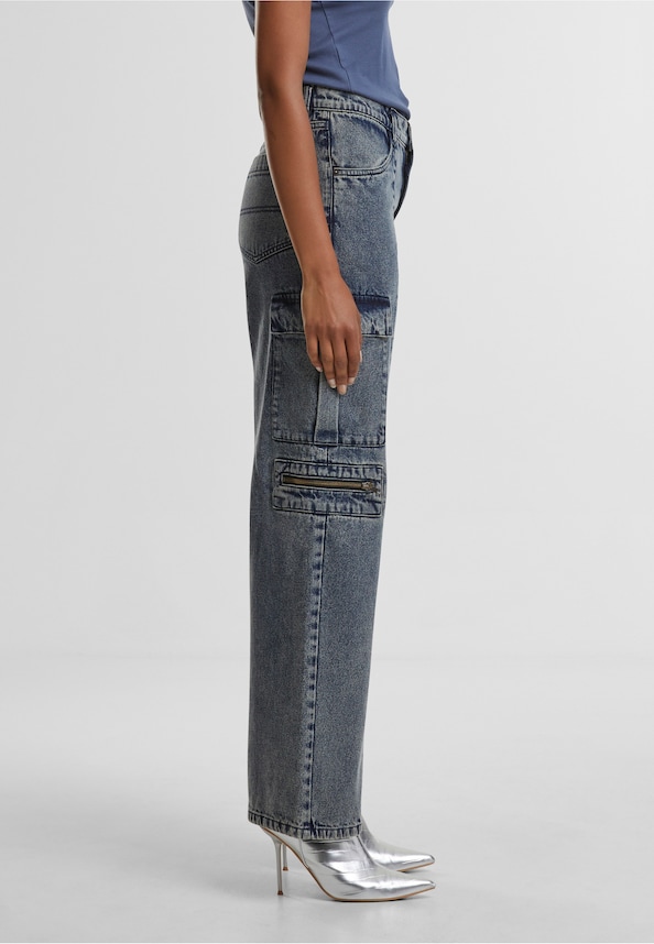 Ladies Loose Utility Denim Pants-3