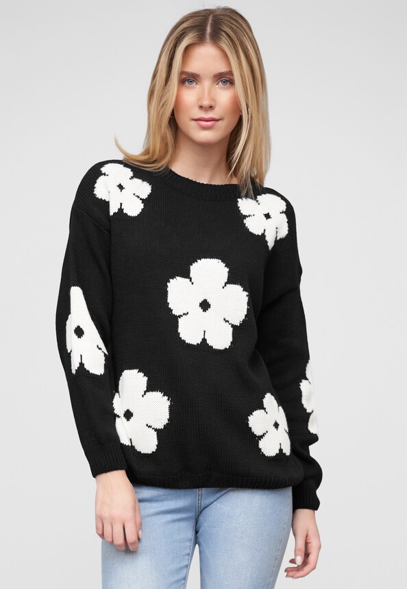 Cloud 5ive Crewneck Knit Sweater with Flowers-0
