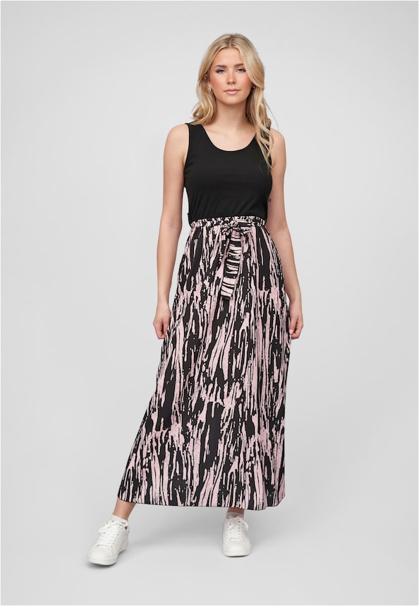 2-Tone Kleid mit Bindegürtel und Abstrakt Print-4