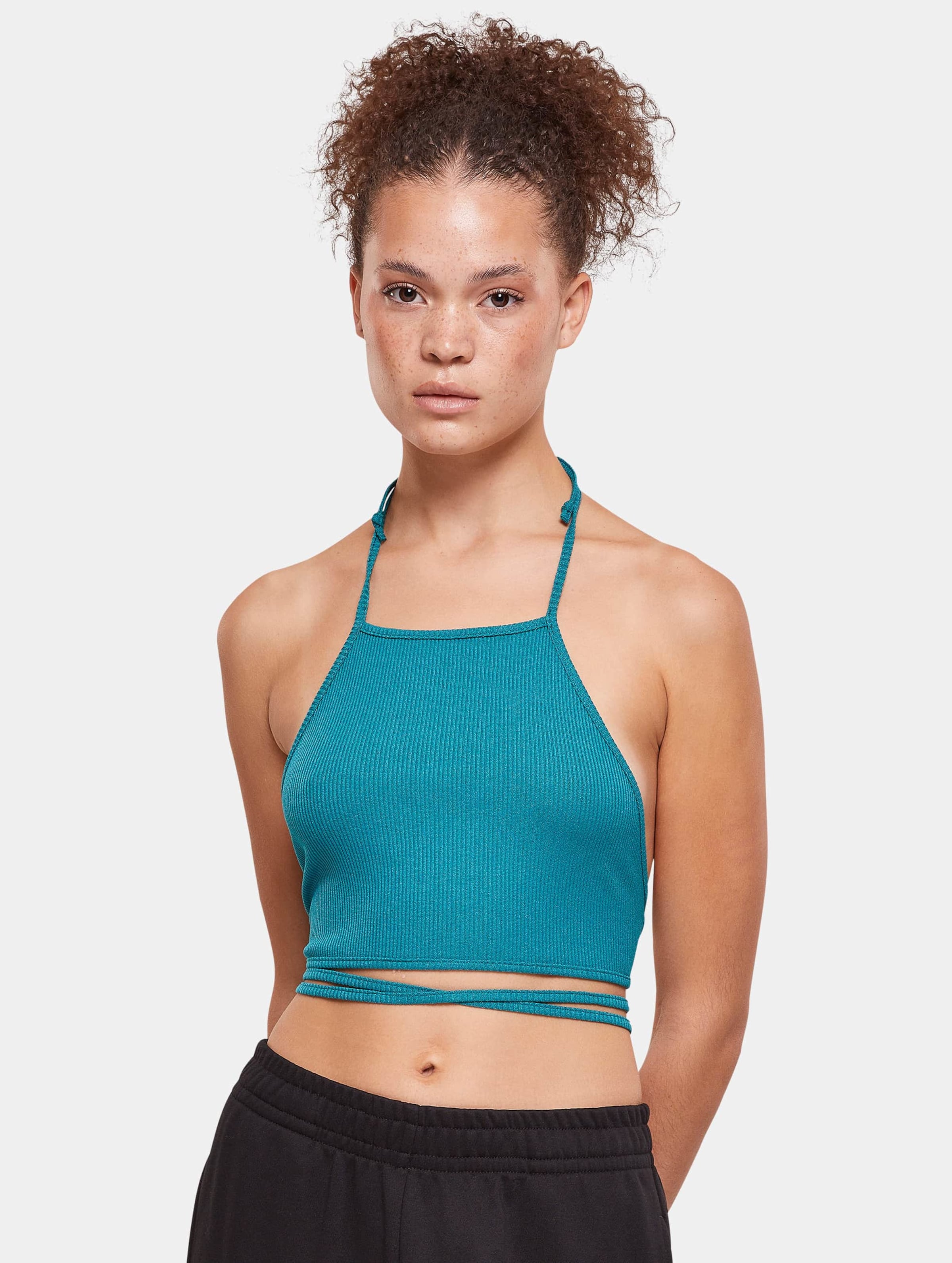 Urban Classics - Rib Trapeze Crop top - M - Blauw