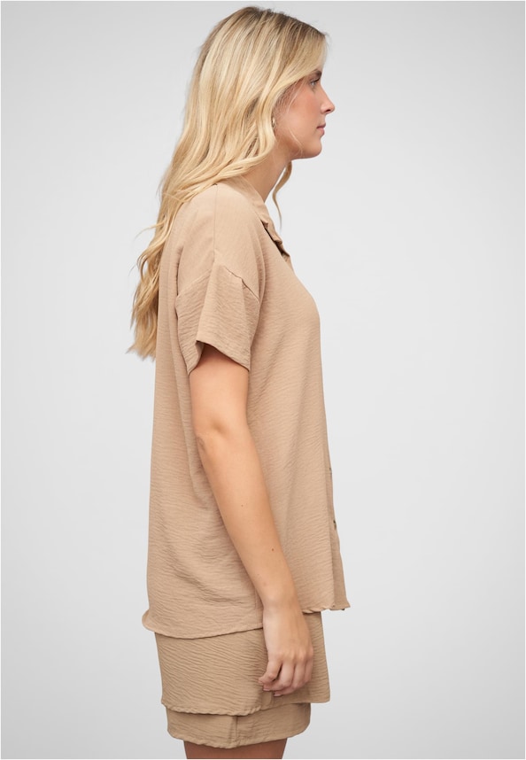 Musselin Kurzarm Hemd mit Knopfleiste und Brusttasche-3