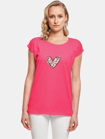 Ladies Valentines Day - Leopard Heart Extended Shoulder