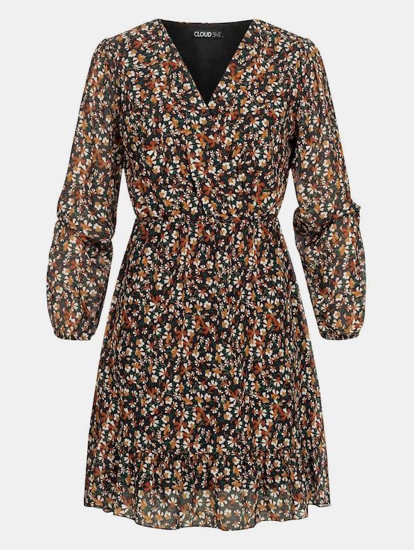 Cloud5ive Chiffon V-Neck und Wickeloptik Blumen Print Dress-0