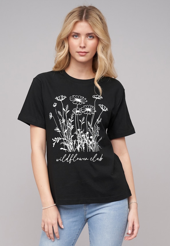 Ladies 77 Wildflower Black Tee-0