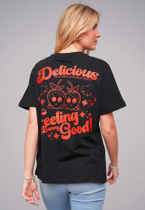 Ladies 77 Delicious Black Tee-1