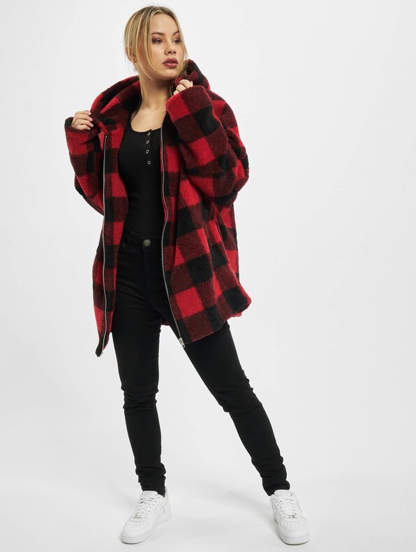 Ladies Hooded Oversized Check Sherpa-4
