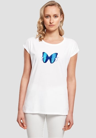 Ladies Butterfly Blue Extended Shoulder Tee