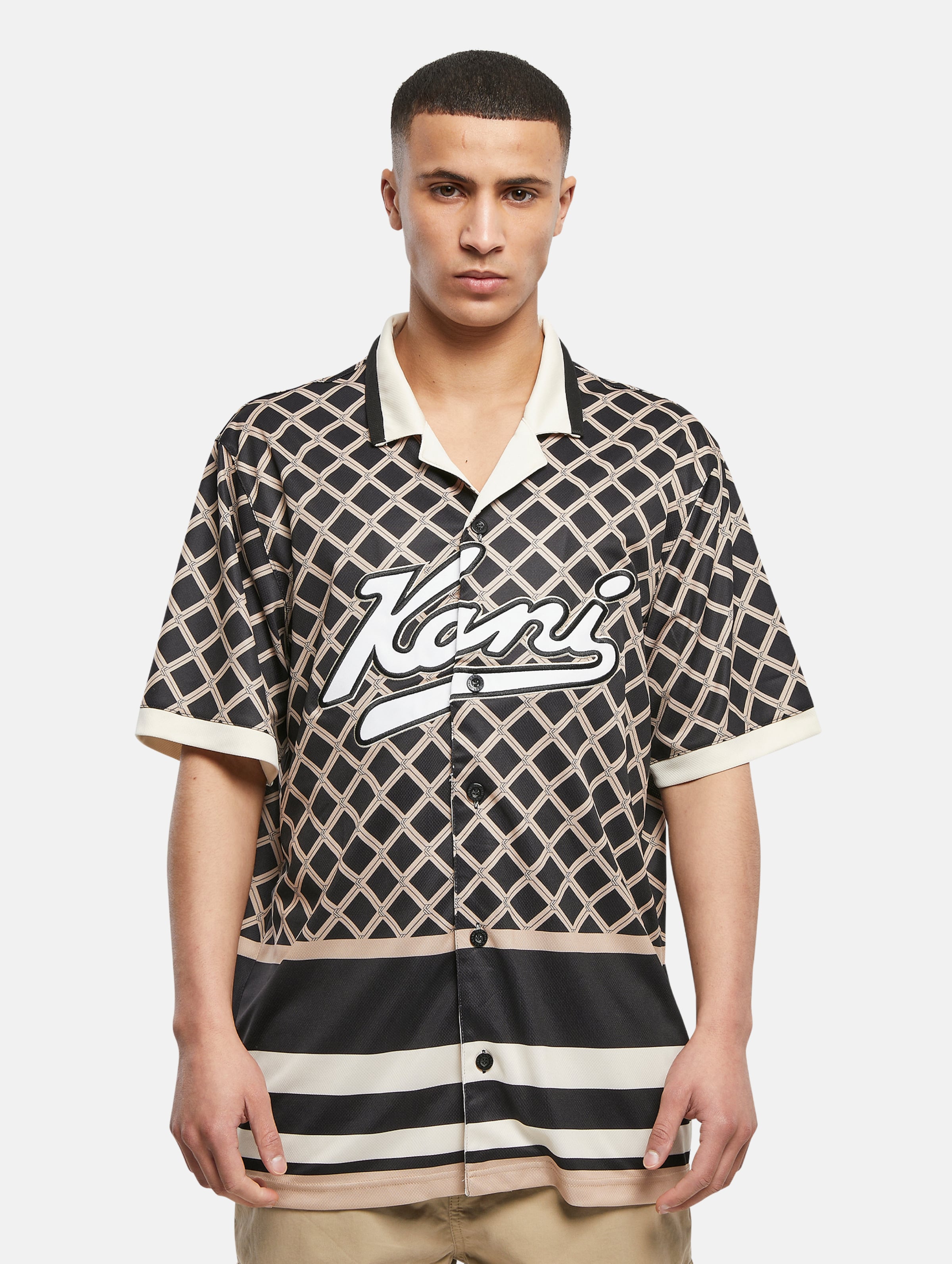 Karl Kani Varsity Logo AOP Baseball Shirt Männer,Unisex op kleur zwart, Maat L